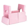 Didelė 2 vietų modulinė sulankstoma sofa vaikams „pasidaryk pats“ su 10 minkštų pagalvėlių – rožinė ECOTOYS
