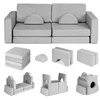 Didelė 2 vietų modulinė sulankstoma sofa vaikams „pasidaryk pats“ su 10 minkštų pagalvių – pilka ECOTOYS