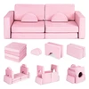 Didelė 2 vietų modulinė sulankstoma sofa vaikams „pasidaryk pats“ su 10 minkštų pagalvėlių – rožinė ECOTOYS