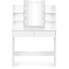 Didelis kosmetinis staliukas su veidrodžiu ir LED apšvietimu, 3 spalvų režimai, lentynos, stalčiai ModernHome