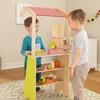Didelis medinis turgelio prekystalis vaikams, parduotuvė su terminalu ir svarstyklėmis, vaisiai, daržovės, 20 dalių ECOTOYS