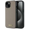 DKNY DKHMP15SPGHLME Apple iPhone 15 6.1″ beige kietas dėklas Grained Metal Logo MagSafe
