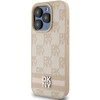 DKNY PU Leather Checkered Pattern and Stripe dėklas telefonui Apple iPhone 13 Pro rožinės spalvos