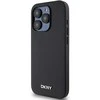 DKNY PU Leather Sidabrinis Metal Logo Magsafe dėklas telefonui Apple iPhone 15 Pro juodos spalvos