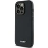 DKNY PU Leather Sidabrinis Metal Logo Magsafe dėklas telefonui Apple iPhone 14 Pro juodos spalvos