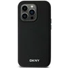 DKNY PU Leather Sidabrinis Metal Logo Magsafe dėklas telefonui Apple iPhone 14 Pro Max juodos spalvos