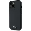DKNY PU Leather Sidabrinis Metal Logo Magsafe dėklas telefonui Apple iPhone 14 juodos spalvos