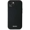 DKNY PU Leather Sidabrinis Metal Logo Magsafe dėklas telefonui Apple iPhone 13 juodos spalvos