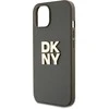 DKNY PU Leather Stack Logo Wrist Strap dėklas telefonui Apple iPhone 13 rudos spalvos