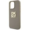 DKNY PU Leather Stack Logo Wrist Strap dėklas telefonui Apple iPhone 14 Pro Max rusvai gelsvas