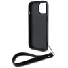 DKNY PU Leather Stack Logo Wrist Strap dėklas telefonui Apple iPhone 13 juodos spalvos