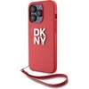DKNY PU Leather Stack Logo Wrist Strap dėklas telefonui Apple iPhone 14 Pro raudonos spalvos
