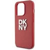 DKNY PU Leather Stack Logo Wrist Strap dėklas telefonui Apple iPhone 14 Pro raudonos spalvos