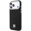 DKNY PU odos dėklas su fiksuotu blizgančiu dirželiu ir Magsafe funkcija, skirtas iPhone 18 Pro Max, juodas