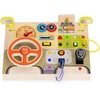 Ecotoys Medinė LED sensorinė lavinamoji lenta vaikams, edukacinis skydelis su automobilio vairu, 14 dalių
