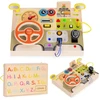 Ecotoys Medinė LED sensorinė lavinamoji lenta vaikams, edukacinis skydelis su automobilio vairu, 14 dalių