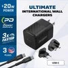 Energizer Ultimate - Įkroviklis jungiama į tinklą podróżna Multiplug EU / UK / US GaN USB-C 20W PD + kabelis USB-C (Juodas)