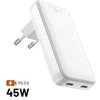 FIXED Slim 2xUSB-C laidinis įkroviklis GaN, PD, 45W, baltos spalvos