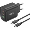 Foneng laidinis įkroviklis GaN10-EU - USB + 2xType C - QC 4.0+ PD 65W su Type C į Type C kabeliu juodos spalvos