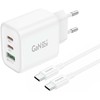 Foneng laidinis įkroviklis GaN10-EU - USB + 2xType C - QC 4.0+ PD 65W su Type C į Type C kabeliu baltos spalvos