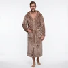 GAUBERT unisex flisinis chalatas su gobtuvu, ilgas, smėlio spalvos L/XL