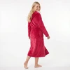 GAUBERT unisex flisinis chalatas su gobtuvu, ilgas, bordo spalvos 2XL/3XL