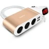 Car Cigarette Lighter Socket Splitter B08 – 3 sockets + 2xUSB – 3,1A 120W with display and cable auksinis