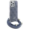 Guess GUHCP16LHC4SEB Apple iPhone 16 Pro 6.3″ mėlynas kietas dėklas Crossbody Cord 4G Print