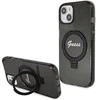 Guess GUHMP14SHRSGSK Apple iPhone 14 / 15 / 13 6.1″ juodos spalvos kietas dėklas Ring Stand Script Glitter MagSafe