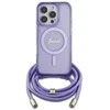 Guess GUHMP16LHCTSGNSU Apple iPhone 16 Pro 6.3" dėklas telefonui violetinės spalvos Crossbody Cord Script MagSafe