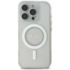 Guess IML Rhinestones Ring MagSafe Apple iPhone 16 Pro dėklas telefonui baltos spalvos