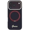 Guess IML Ring Stand 360 Script Metal Logo MagSafe dėklas, skirtas iPhone 18 Pro / 17 Pro, bordo spalvos