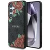 Guess Leather 4G Flowers Print Metal Classic Logo MagSafe Samsung Galaxy S25 dėklas juodos spalvos