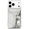 Guess Liquid Glitter 4G Charms dėklas, skirtas iPhone 18 Pro / 17 Pro, sidabrinis