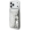 Guess Liquid Glitter 4G Charms dėklas, skirtas iPhone 18 Pro / 17 Pro, sidabrinis