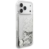 Guess Liquid Glitter 4G Charms dėklas, skirtas iPhone 18 Pro Max / 17 Pro Max, sidabrinis