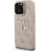 Guess PU 4G Metal Logo Stand Camera Frame dėklas skirtas Apple iPhone 16 Pro rožinės spalvos