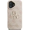 Guess PU 4G Metal Logo Stand Camera Frame dėklas skirtas Apple iPhone 16 rožinės spalvos