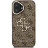 Guess PU 4G Metal Logo Stand Camera Frame dėklas skirtas Apple iPhone 16 rudos spalvos