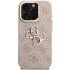 Guess PU 4G Metal Logo Stand Camera Frame dėklas skirtas Apple iPhone 15 Pro Max rožinės spalvos
