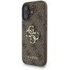 Guess PU 4G Metal Logo Strap dėklas skirtas Apple iPhone 16 rudos spalvos