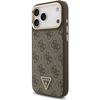 Guess PU Leather 4G Strass Triangle Logo Gold Frame MagSafe dėklas skirtas Apple iPhone 17 Pro Max rudos spalvos