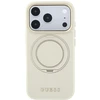 Guess Ring Stand 360 Grained Classic Logo MagSafe dėklas, skirtas iPhone 18 Pro Max / 17 Pro Max, smėlio spalvos