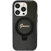 Guess GUHMP12MHRSGSK Apple iPhone 12/12 Pro 6.1″ juodos spalvos kietas dėklas Ring Stand Script Glitter MagSafe