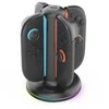 „iPega SW2052“ įkroviklio stotelė su RGB šviesa, skirta „JoyCon“ valdikliams, „Nintendo Switch 2“, juoda