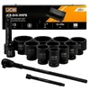 JCB SMŪGINIŲ RAKTŲ RINKINYS 15 vnt. 1″ 12-kampiai (36-80 mm)