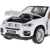 Jokomisiada Metalinis automobilis BMW x6 modelio skalė 1:32 Baltas visureigio šviesos garsas ZA4606