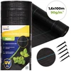 Juodas UV spinduliams atsparus agroaudinys 90 g/m², piktžolių kontrolės danga 1,6×100 m, smeigės, MultiGarden