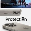 Kameros apsauga iPhone 14 Pro / 14 Pro Max / 15 Pro / 15 Pro Max / 16 Pro / 16 Pro Max / 17 Pro / 17 Pro Max Spigen Optik.TR Camera Protector 2 vnt. natūralaus titano smėlio spalvos