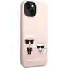 Karl Lagerfeld ir Choupette skystas silikoninis dėklas, skirtas iPhone 14 Plus Rožinė